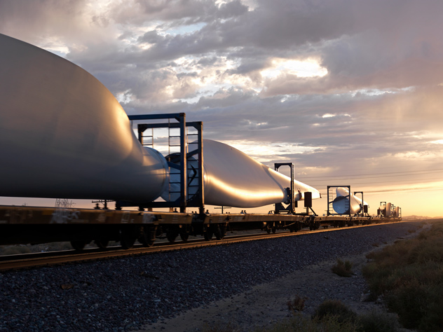 View the overland transport of wings of a wind turbine